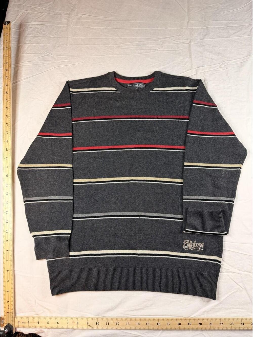 Billabong XL Gray Striped Knit Pullover Sweater Men's CrewNeck Long Sleeve